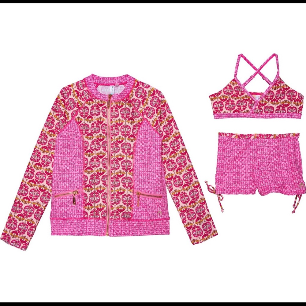 Cabana Life Rash Guard 3-piece Swim Set sz 10 New